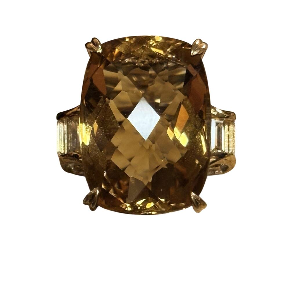 Gems en Vogue Ring Size 7 Sterling Silver Two Tone & Citrine Statement